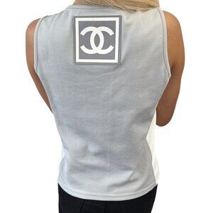 CHANEL Sport Vintage 01P Big CC Back Logo Tank Top # Gray White [106253]